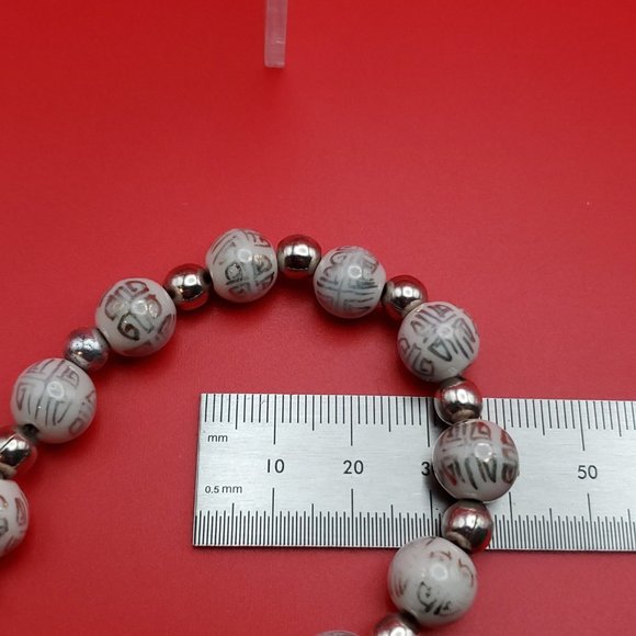 7 Inch 925 Sterling Silver White Scrolled Glass Handmade Bracelet - Picture 5 of 6